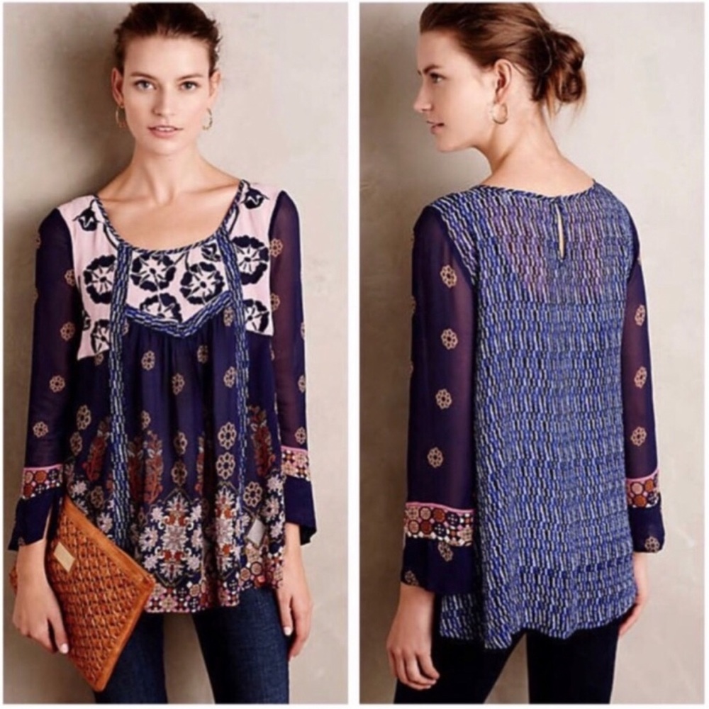 ANTHRO {floreat} • Navy Rhiannon blouse SMALL